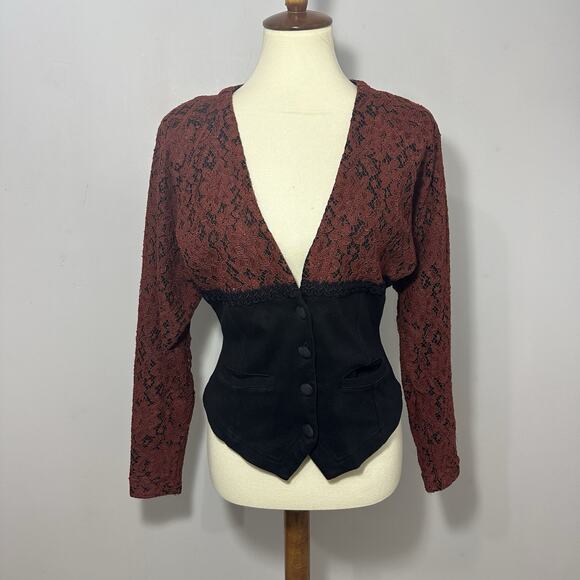 Vintage Lace Corset Top Womens Burgundy Regency Punk Whimsigoth Romance Medium - Picture 12 of 12